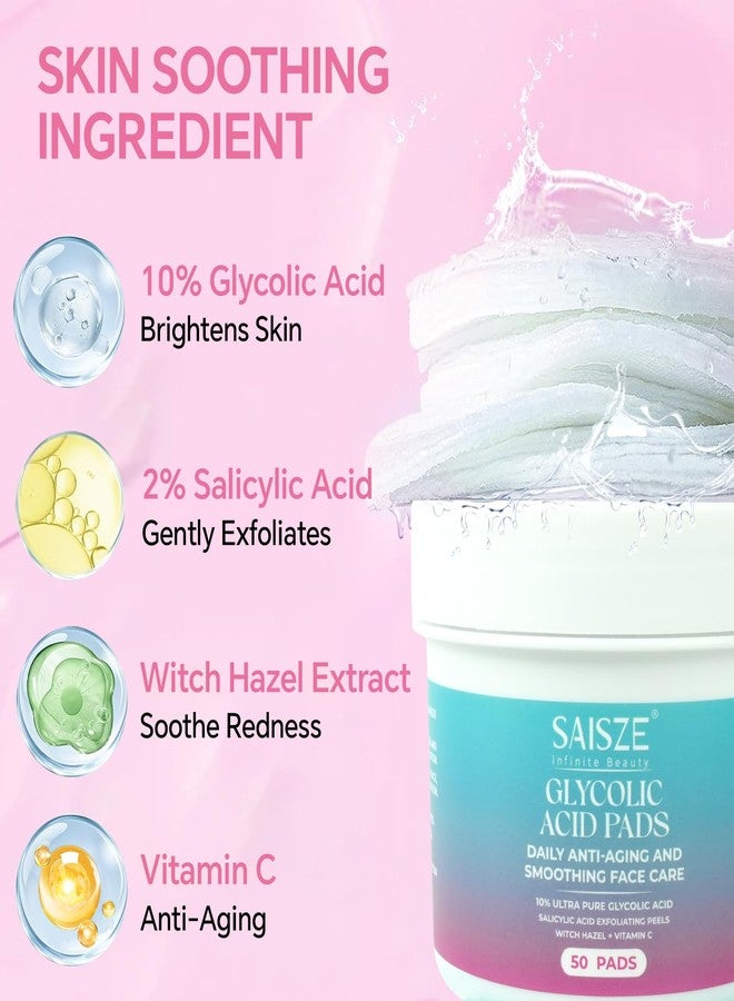 SAISZE Glycolic Acid Pads for Face, Exfoliating Pads for Facial Radiance with Salicylic Acid, 50 Count - Image 2